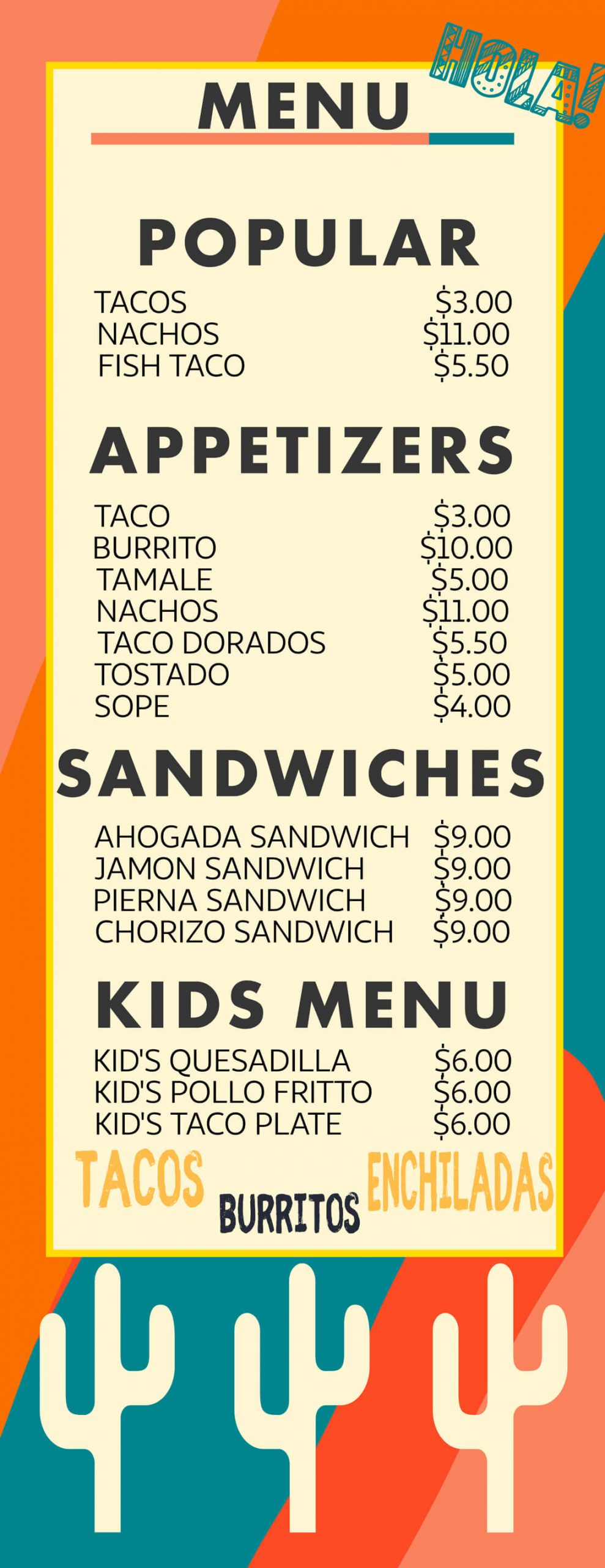 Menu – La Tapatia Taqueria